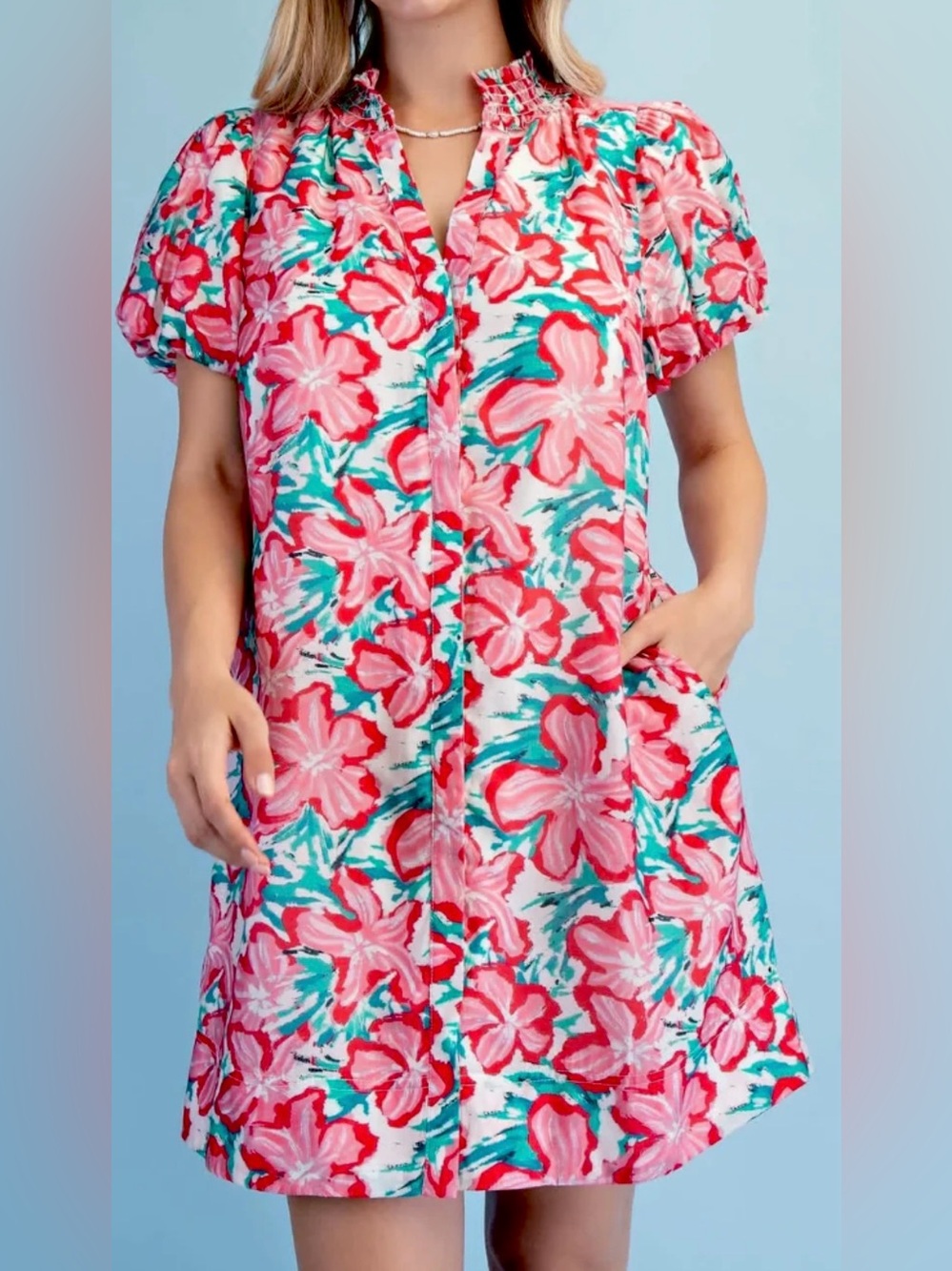 GIGIO FLORAL PRINT V-NECK BUTTON DOWN
DRESS